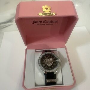 Juicy Couture Black Strap Watch with Crystal Heart Accent